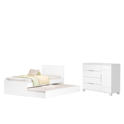 Jogo de Quarto Infantil com Bicama Sofá Solteiro Nino e Cômoda Luna 1 Porta Branco Fosco - Reller Móveis