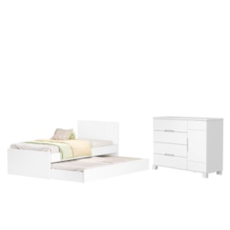 Jogo de Quarto Infantil com Bicama Sofá Solteiro Nino e Cômoda Luna 1 Porta Branco Fosco - Reller Móveis