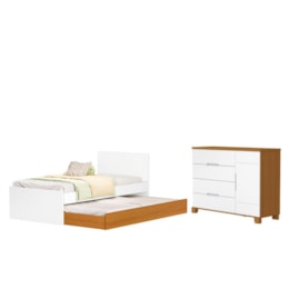 Jogo de Quarto Infantil com Bicama Sofá Solteiro Nino e Cômoda Luna 1 Porta Branco Fosco/Savana Fosco - Reller Móveis 