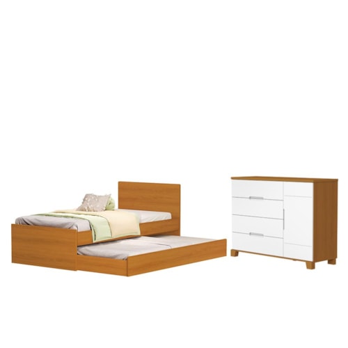 Jogo de Quarto Infantil com Bicama Sofá Solteiro Nino e Cômoda Luna 1 Porta Savana/Branco Fosco - Reller Móveis 