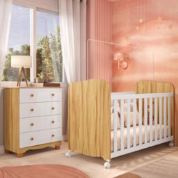 Jogo de Quarto Infantil com Cômoda 4 Gavetas Júnior e Berço Uli Branco Brilho/Amêndoa - Móveis Peroba Jogo de Quarto Infantil com Cômoda 4 Gavetas Júnior e Berço Uli Branco Brilho/Amêndoa - Móveis Peroba
