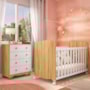 Jogo de Quarto Infantil com Cômoda 4 Gavetas Júnior e Berço Uli Branco Brilho/Amêndoa - Móveis Peroba