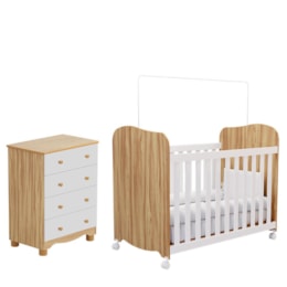 Jogo de Quarto Infantil com Cômoda 4 Gavetas Júnior e Berço Uli Branco Brilho/Amêndoa - Móveis Peroba