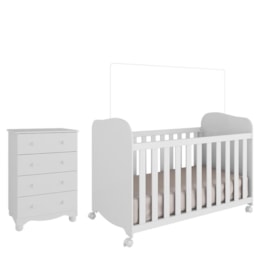 Jogo de Quarto Infantil com Cômoda 4 Gavetas Júnior e Berço Uli Branco Brilho - Móveis Peroba Jogo de Quarto Infantil com Cômoda 4 Gavetas Júnior e Berço Uli Branco Brilho - Móveis Peroba