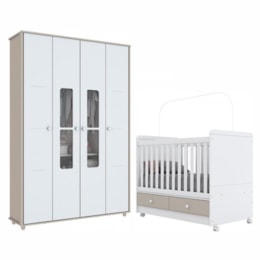 Jogo de Quarto Infantil com Guarda Roupa e Berço Aquarela Branco/Cristal - Móveis Henn Jogo de Quarto Infantil com Guarda Roupa e Berço Aquarela Branco/Cristal - Móveis Henn