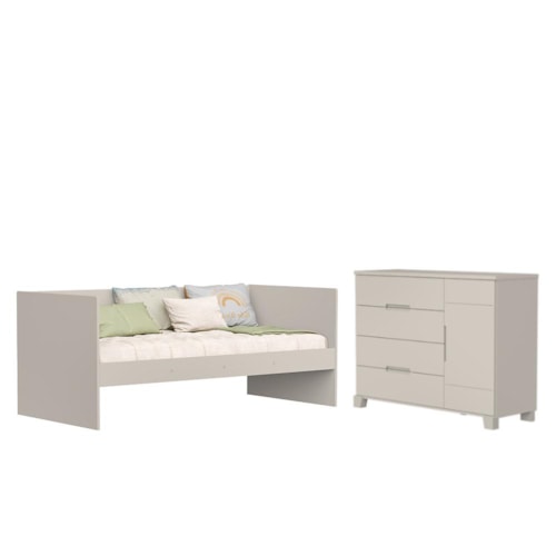 Jogo de Quarto Infantil com Sofá Cama Solteiro Nino e Cômoda Luna 1 Porta Areia Fosco - Reller Móveis