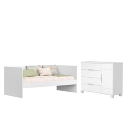Jogo de Quarto Infantil com Sofá Cama Solteiro Nino e Cômoda Luna 1 Porta Branco Fosco - Reller Móveis 