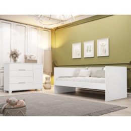 Jogo de Quarto Infantil com Sofá Cama Solteiro Nino e Cômoda Luna 1 Porta Branco Fosco - Reller Móveis 