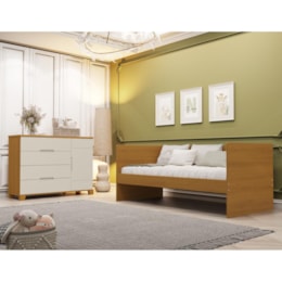 Jogo de Quarto Infantil com Sofá Cama Solteiro Nino e Cômoda Luna 1 Porta Savana/Areia Fosco - Reller Móveis 