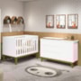 Jogo de Quarto Infantil Cômoda 1 Porta e Berço Classic Branco Fosco com Pés Amadeirado - Reller Móveis