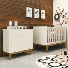 Jogo de Quarto Infantil Cômoda 3 Gavetas e Berço Classic Areia Fosco com Pés Amadeirado - Reller Móveis Jogo de Quarto Infantil Cômoda 3 Gavetas e Berço Classic Areia Fosco com Pés Amadeirado - Reller Móveis