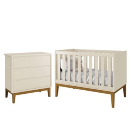 Jogo de Quarto Infantil Cômoda 3 Gavetas e Berço Classic Areia Fosco com Pés Amadeirado - Reller Móveis Jogo de Quarto Infantil Cômoda 3 Gavetas e Berço Classic Areia Fosco com Pés Amadeirado - Reller Móveis