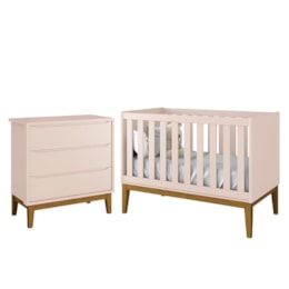 Jogo de Quarto Infantil Cômoda 3 Gavetas e Berço Classic Rosa Fosco com Pés Amadeirado - Reller Móveis Jogo de Quarto Infantil Cômoda 3 Gavetas e Berço Classic Rosa Fosco com Pés Amadeirado - Reller Móveis