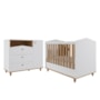 Jogo de Quarto Infantil Cômoda Casinha 1 Porta e Berço Americano Mimo Branco/Nature - Permóbili Baby 