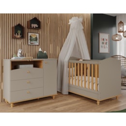 Jogo de Quarto Infantil Cômoda Casinha 1 Porta e Berço Americano Mimo Fendi/Nature - Permóbili Baby