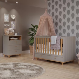 Jogo de Quarto Infantil Cômoda Casinha 3 Gavetas e Berço Americano Candy Fendi/Nature - Permóbili Baby