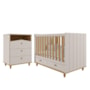 Jogo de Quarto Infantil Cômoda Casinha 3 Gavetas e Berço Americano Candy Off White/Nature - Permóbili Baby