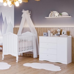 Jogo de Quarto Infantil Cômoda Encanto e Berço Harmonia Branco - Permóbili Baby Jogo de Quarto Infantil Cômoda Encanto e Berço Harmonia Branco - Permóbili Baby
