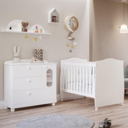 Jogo de Quarto Infantil Cômoda Fofura e Berço Conforto Branco - Permóbili Baby