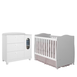 Jogo de Quarto Infantil Cômoda Fofura e Berço Conforto Branco - Permóbili Baby