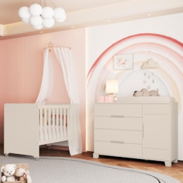 Jogo de Quarto Infantil Cômoda Luna 1 Porta e Berço Evolution Areia Fosco - Reller Móveis