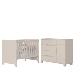 Jogo de Quarto Infantil Cômoda Luna 1 Porta e Berço Evolution Areia Fosco - Reller Móveis