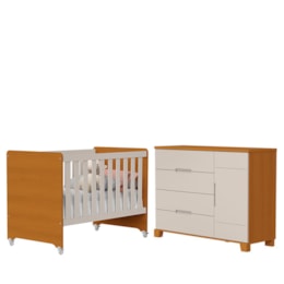 Jogo de Quarto Infantil Cômoda Luna 1 Porta e Berço Evolution Areia Fosco/Savana - Reller Móveis