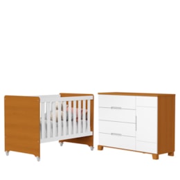 Jogo de Quarto Infantil Cômoda Luna 1 Porta e Berço Evolution Branco Fosco/Savana - Reller Móveis