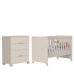 Jogo de Quarto Infantil Cômoda Luna 4 Gavetas e Berço Evolution Areia Fosco - Reller Móveis