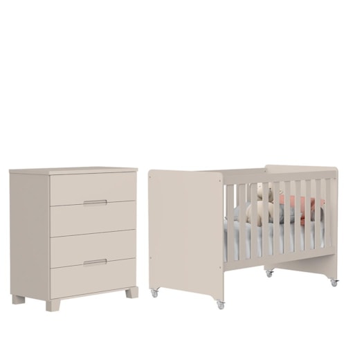 Jogo de Quarto Infantil Cômoda Luna 4 Gavetas e Berço Evolution Areia Fosco - Reller Móveis