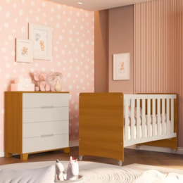 Jogo de Quarto Infantil Cômoda Luna 4 Gavetas e Berço Evolution Areia Fosco/Savana - Reller Móveis