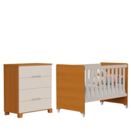 Jogo de Quarto Infantil Cômoda Luna 4 Gavetas e Berço Evolution Areia Fosco/Savana - Reller Móveis