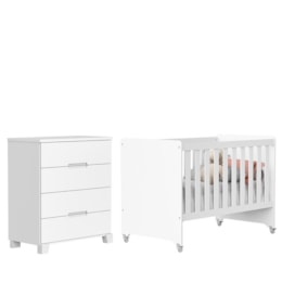 Jogo de Quarto Infantil Cômoda Luna 4 Gavetas e Berço Evolution Branco Fosco - Reller Móveis