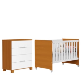 Jogo de Quarto Infantil Cômoda Luna 4 Gavetas e Berço Evolution Branco Fosco/Savana - Reller Móveis 