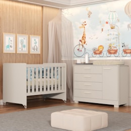 Jogo de Quarto Infantil Cômoda Zaki e Berço Evolution Areia Fosco - Reller Móveis