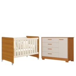 Jogo de Quarto Infantil Cômoda Zaki e Berço Evolution Areia Fosco/Savana - Reller Móveis
