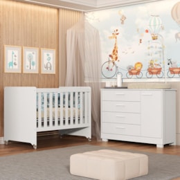 Jogo de Quarto Infantil Cômoda Zaki e Berço Evolution Branco Fosco - Reller Móveis
