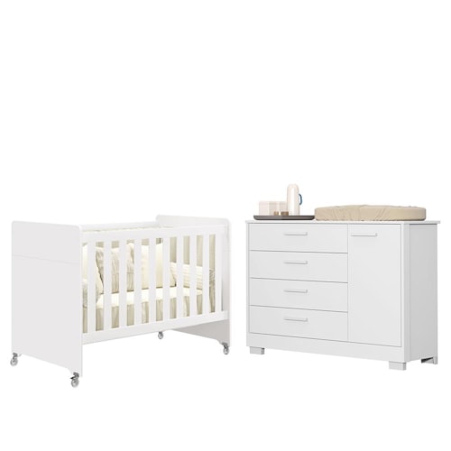 Jogo de Quarto Infantil Cômoda Zaki e Berço Evolution Branco Fosco - Reller Móveis