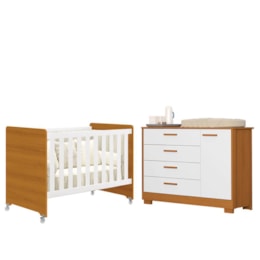 Jogo de Quarto Infantil Cômoda Zaki e Berço Evolution Branco Fosco/Savana - Reller Móveis