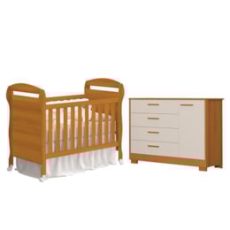 Jogo de Quarto Infantil Cômoda Zaki e Berço Mini Cama Danny Areia Fosco/Savana - Reller Móveis