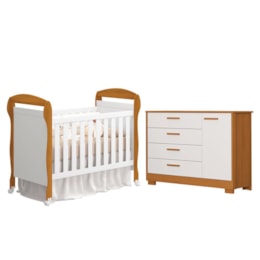 Jogo de Quarto Infantil Cômoda Zaki e Berço Mini Cama Danny Branco Fosco/Savana - Reller Móveis 