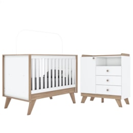 Jogo de Quarto Infantil Confete com Cômoda e Berço Branco/Jequitibá - Móveis Henn Jogo de Quarto Infantil Confete com Cômoda e Berço Branco/Jequitibá - Móveis Henn