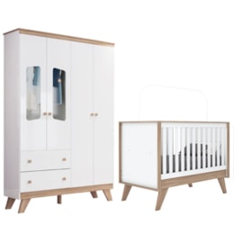 Jogo de Quarto Infantil Confete com Guarda Roupa e Berço Branco/Jequitibá - Móveis Henn Jogo de Quarto Infantil Confete com Guarda Roupa e Berço Branco/Jequitibá - Móveis Henn