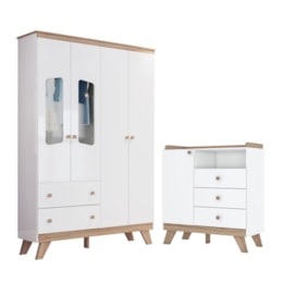Jogo de Quarto Infantil Confete com Guarda Roupa e Cômoda Branco/Jequitibá - Móveis Henn Jogo de Quarto Infantil Confete com Guarda Roupa e Cômoda Branco/Jequitibá - Móveis Henn