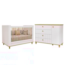 Jogo de Quarto Infantil Cupcake Cômoda 1 Porta e Berço Branco Acetinado/Nature - Permóbili Baby