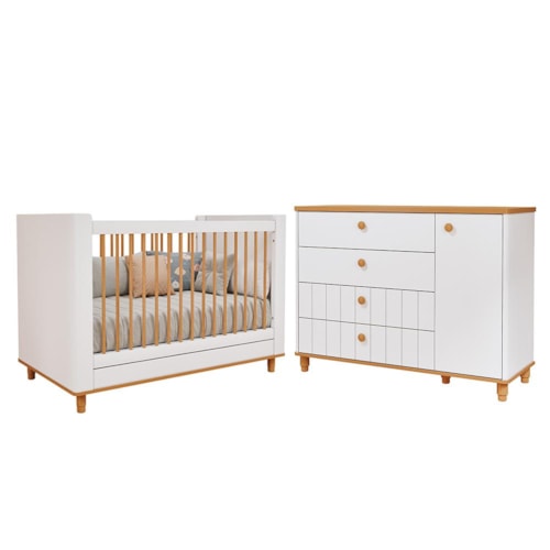 Jogo de Quarto Infantil Cupcake Cômoda 1 Porta e Berço Branco Acetinado/Nature - Permóbili Baby