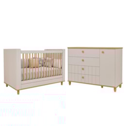 Jogo de Quarto Infantil Cupcake Cômoda 1 Porta e Berço Off White/Nature - Permóbili Baby