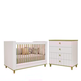 Jogo de Quarto Infantil Cupcake Cômoda e Berço Branco Acetinado/Nature - Permóbili Baby Jogo de Quarto Infantil Cupcake Cômoda e Berço Branco Acetinado/Nature - Permóbili Baby