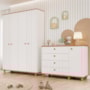 Jogo de Quarto Infantil Cupcake Guarda Roupa e Cômoda 1 Porta Branco Acetinado/Nature - Permóbili Baby