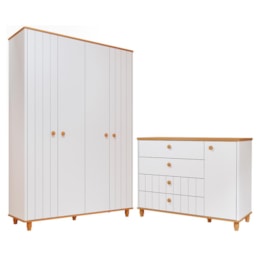Jogo de Quarto Infantil Cupcake Guarda Roupa e Cômoda 1 Porta Branco Acetinado/Nature - Permóbili Baby